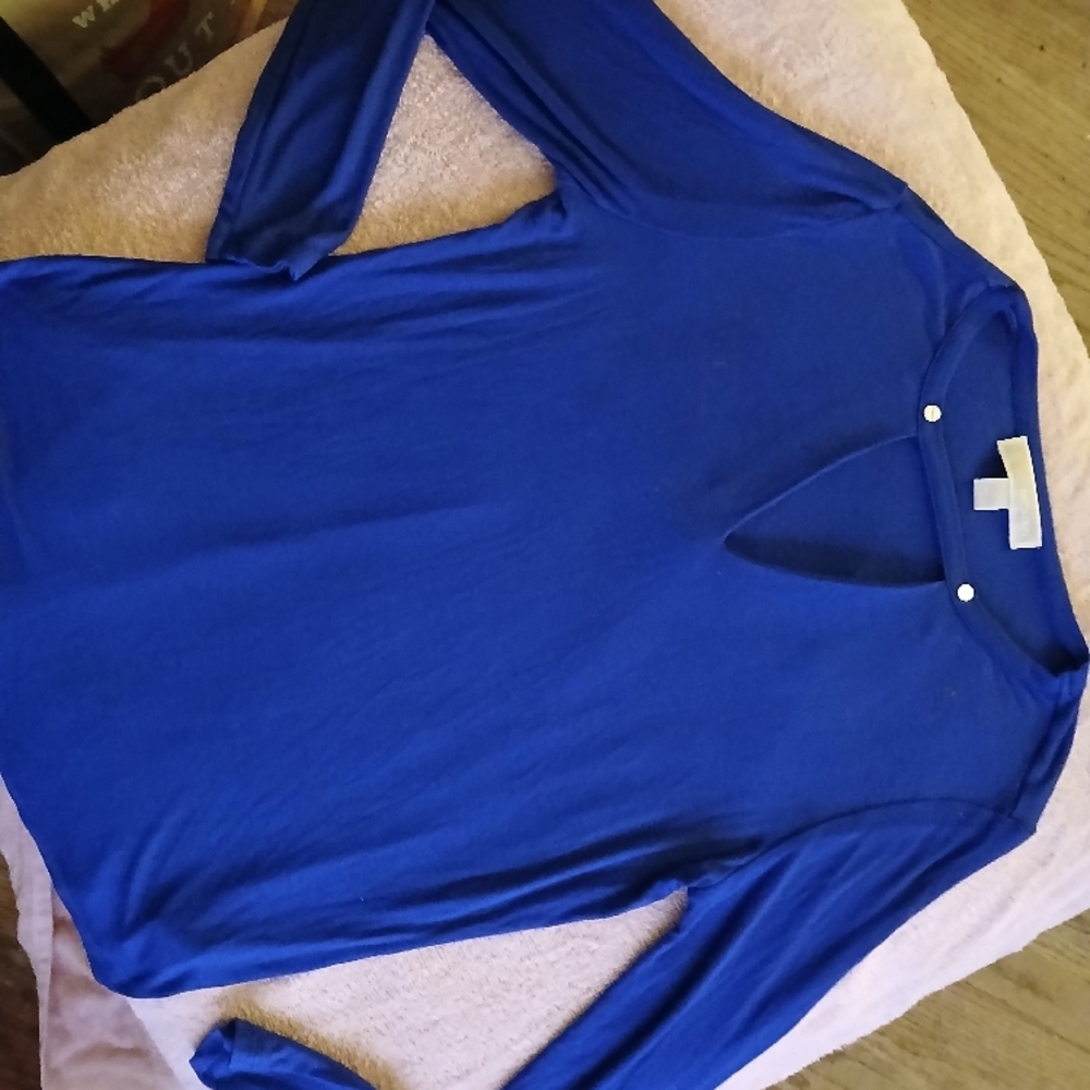 Michael Kors Blue Long Sleeve Crew Neck Blouse